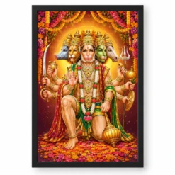 Panchmukhi Hanuman Grand Festival Flower Decoration Photo Frame — black frame clean
