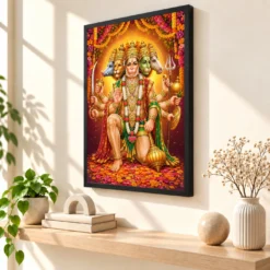 Panchmukhi Hanuman Grand Festival Flower Decoration Photo Frame — black frame console