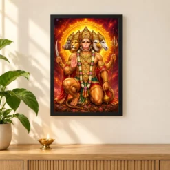 Panchmukhi Hanuman Cosmic Celestial Aura Photo Frame — black frame pooja shelf