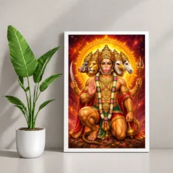 Panchmukhi Hanuman Cosmic Celestial Aura Photo Frame — white frame console