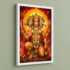 Panchmukhi Hanuman Cosmic Celestial Aura Photo Frame — white frame angled wall