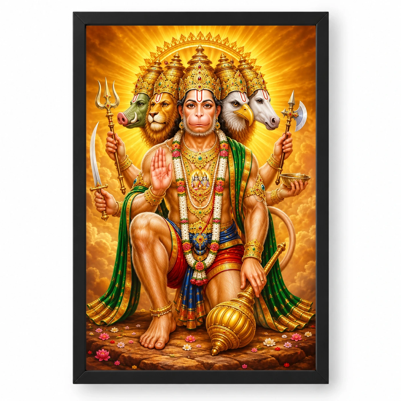 Panchmukhi Hanuman Peaceful Home Mandir Composition Photo Frame 1 Panchmukhi Hanuman Peaceful Home Mandir Composition Photo Frame — black frame clean