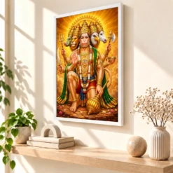 Panchmukhi Hanuman Peaceful Home Mandir Composition Photo Frame 15 Panchmukhi Hanuman Peaceful Home Mandir Composition Photo Frame — white frame warm console
