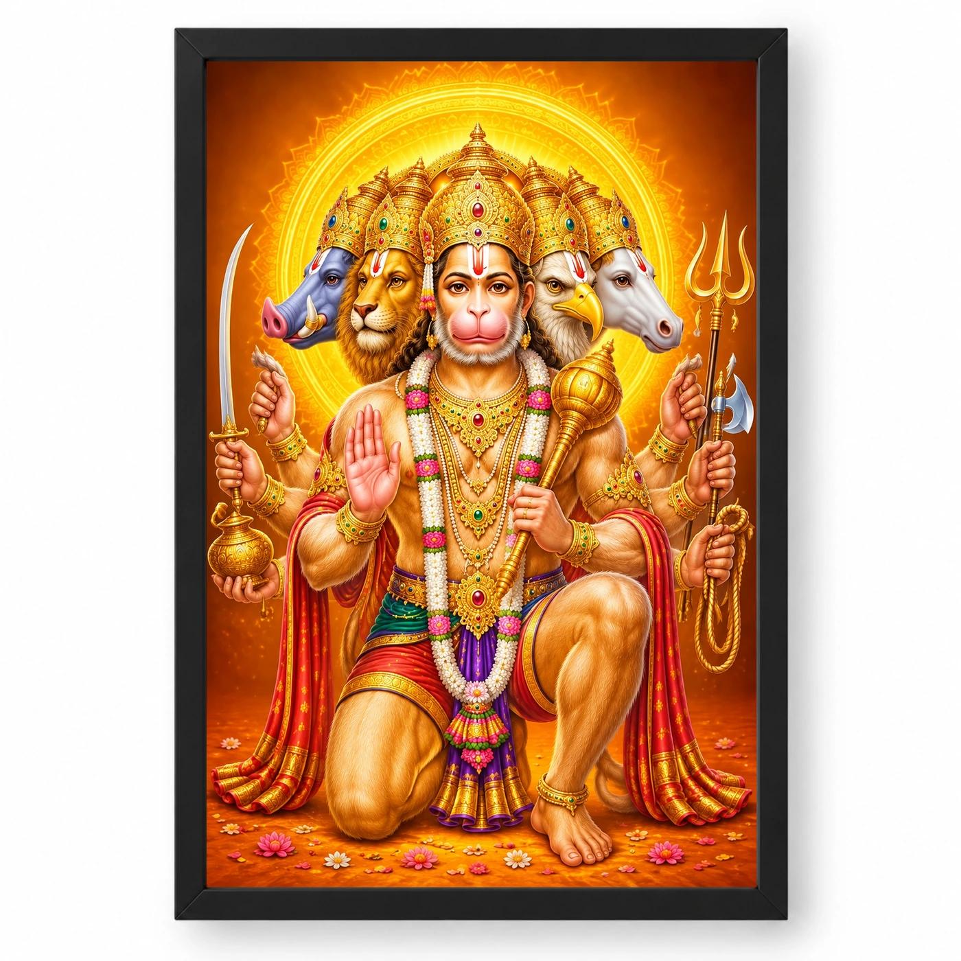 Panchmukhi Hanuman Vivid Premium Spiritual Poster Art Photo Frame 1 Panchmukhi Hanuman Vivid Premium Spiritual Poster Art Photo Frame — black frame clean