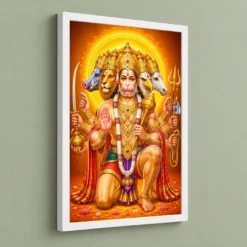 Panchmukhi Hanuman Vivid Premium Spiritual Poster Art Photo Frame 13 Panchmukhi Hanuman Vivid Premium Spiritual Poster Art Photo Frame — white frame angled wall