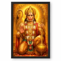 Bajrangbali Ornate Golden Temple Darshan Photo Frame — black frame clean
