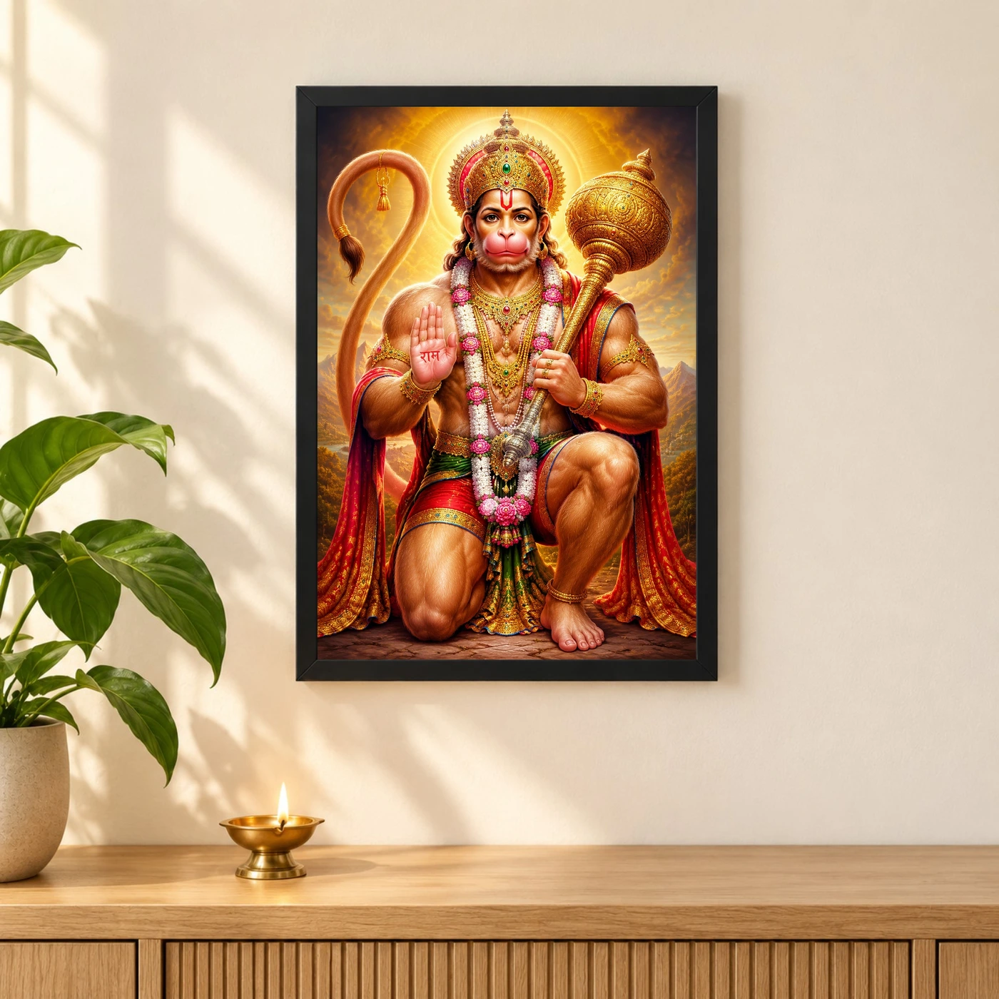 Bajrangbali Royal Jewel-Toned Portrait Photo Frame 3 Bajrangbali Royal Jewel-Toned Portrait Photo Frame — black frame pooja shelf