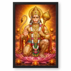 Bajrangbali Lotus And Diya Radiance Photo Frame — black frame clean