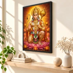 Bajrangbali Lotus And Diya Radiance Photo Frame — black frame console