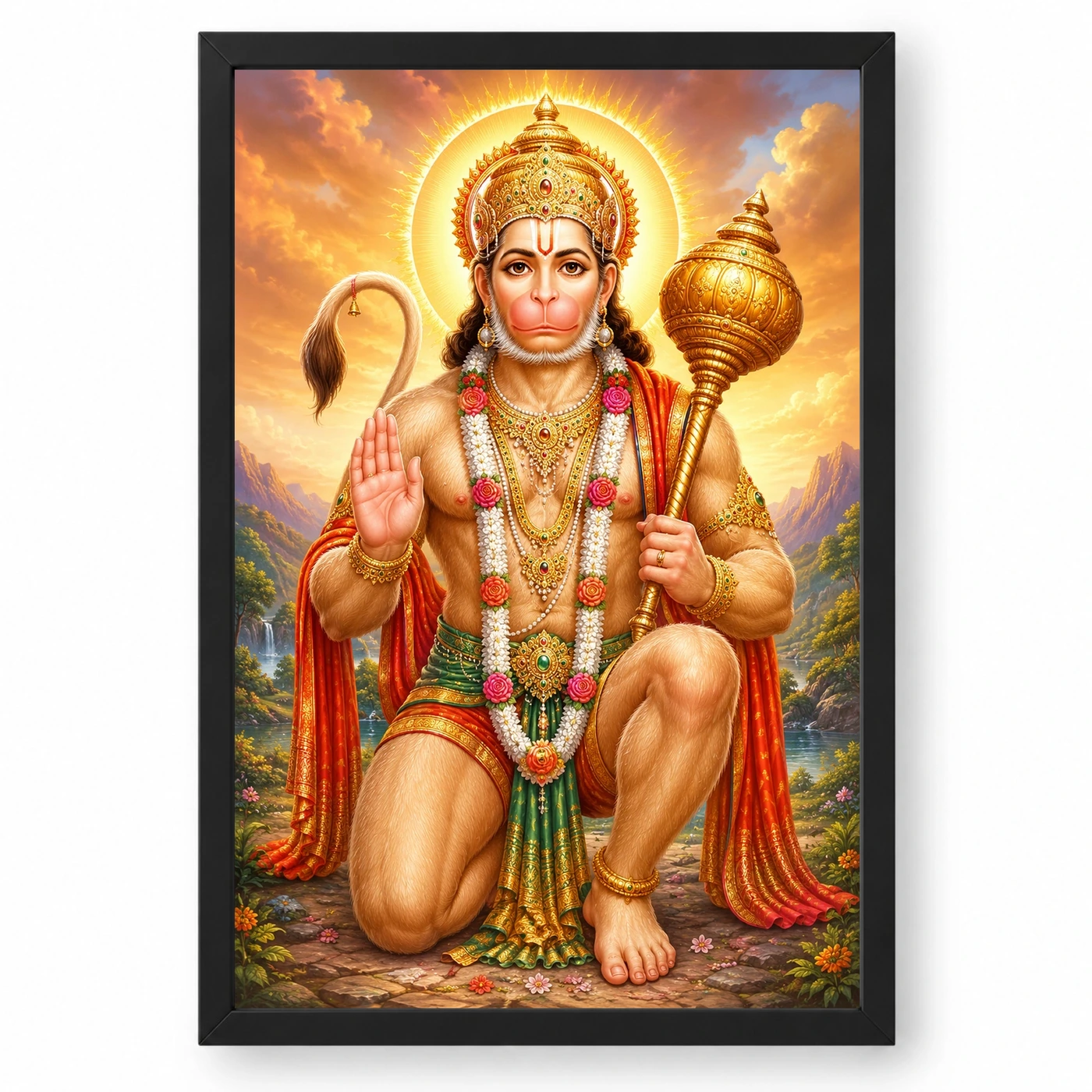 Bajrangbali Traditional Indian Miniature-Inspired Devotional Art Photo Frame 1 Bajrangbali Traditional Indian Miniature-Inspired Devotional Art Photo Frame — black frame clean