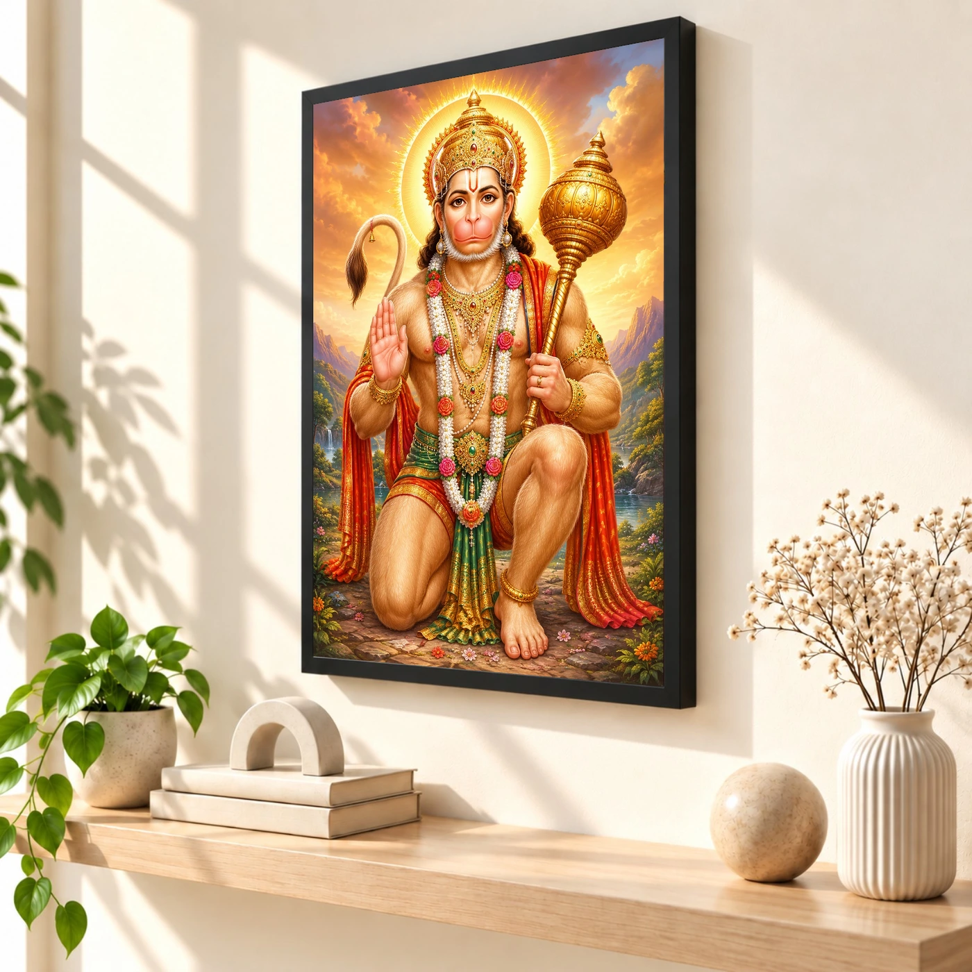 Bajrangbali Traditional Indian Miniature-Inspired Devotional Art Photo Frame 2 Bajrangbali Traditional Indian Miniature-Inspired Devotional Art Photo Frame — black frame console