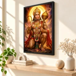 Bajrangbali Cosmic Celestial Aura Photo Frame — black frame console