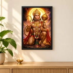 Bajrangbali Cosmic Celestial Aura Photo Frame — black frame pooja shelf