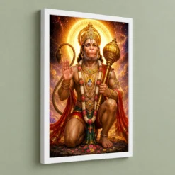 Bajrangbali Cosmic Celestial Aura Photo Frame — white frame angled wall