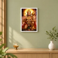 Bajrangbali Cosmic Celestial Aura Photo Frame — white frame distant wall