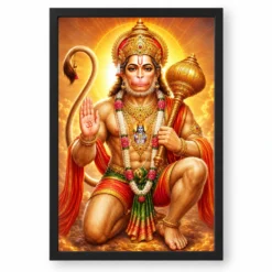 Bajrangbali Peaceful Home Mandir Composition Photo Frame — black frame clean