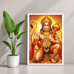 Bajrangbali Peaceful Home Mandir Composition Photo Frame — white frame console