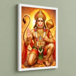 Bajrangbali Peaceful Home Mandir Composition Photo Frame — white frame angled wall