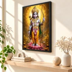 Ram Lalla Ayodhya Royal Jewel-Toned Portrait Photo Frame — black frame console