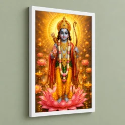 Ram Lalla Ayodhya Lotus And Diya Radiance Photo Frame — white frame angled wall
