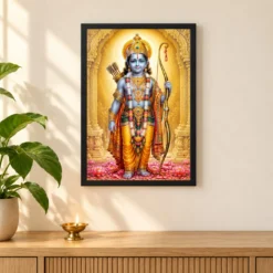 Ram Lalla Ayodhya Traditional Indian Miniature-Inspired Devotional Art Photo Frame 11 Ram Lalla Ayodhya Traditional Indian Miniature-Inspired Devotional Art Photo Frame — black frame pooja shelf