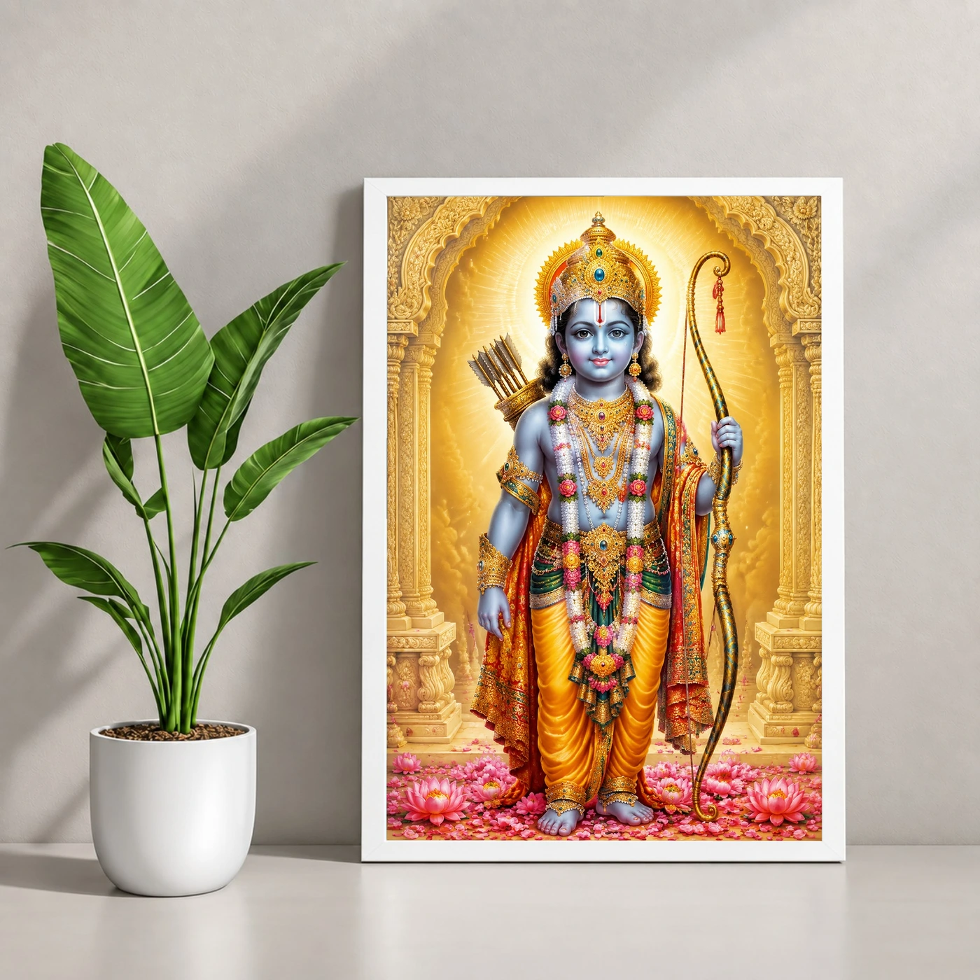 Ram Lalla Ayodhya Traditional Indian Miniature-Inspired Devotional Art Photo Frame 4 Ram Lalla Ayodhya Traditional Indian Miniature-Inspired Devotional Art Photo Frame — white frame console