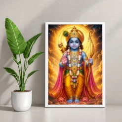 Ram Lalla Ayodhya Cosmic Celestial Aura Photo Frame — white frame console