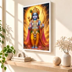 Ram Lalla Ayodhya Cosmic Celestial Aura Photo Frame — white frame warm console