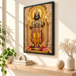 Ram Lalla Ayodhya Peaceful Home Mandir Composition Photo Frame — black frame console