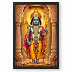 Ram Lalla Ayodhya Heritage Temple Architecture Backdrop Photo Frame — black frame clean