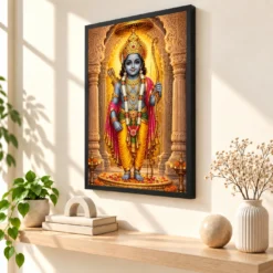 Ram Lalla Ayodhya Heritage Temple Architecture Backdrop Photo Frame — black frame console