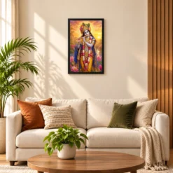 Banke Bihari Serene Sunrise Blessing Photo Frame — black frame sofa