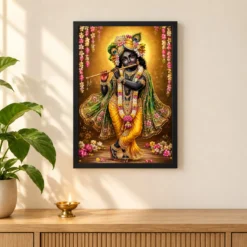 Banke Bihari Peaceful Home Mandir Composition Photo Frame 11 Banke Bihari Peaceful Home Mandir Composition Photo Frame — black frame pooja shelf