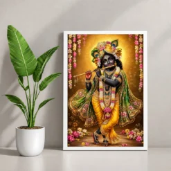 Banke Bihari Peaceful Home Mandir Composition Photo Frame 12 Banke Bihari Peaceful Home Mandir Composition Photo Frame — white frame console
