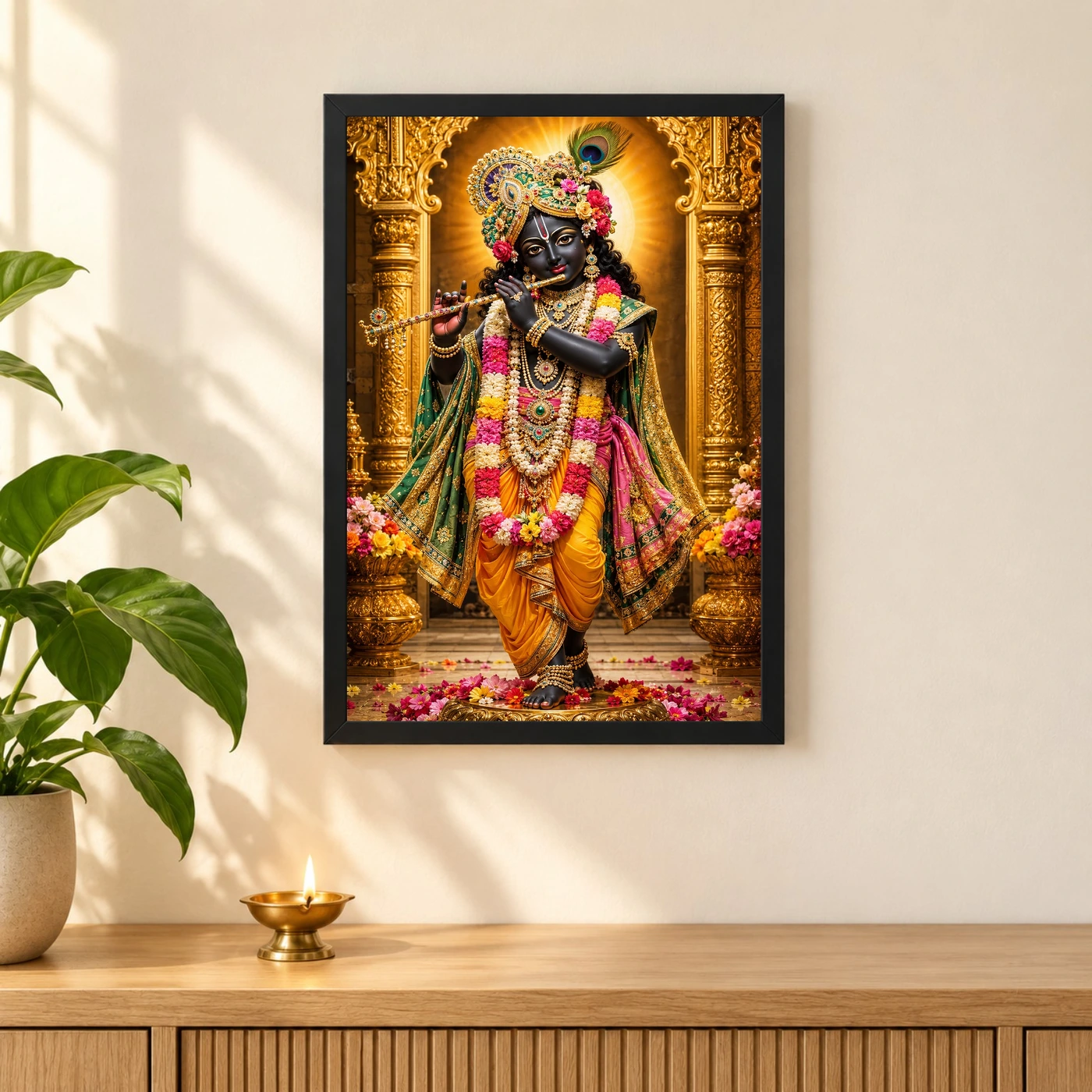 Banke Bihari Heritage Temple Architecture Backdrop Photo Frame 3 Banke Bihari Heritage Temple Architecture Backdrop Photo Frame — black frame pooja shelf
