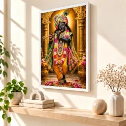 Banke Bihari Heritage Temple Architecture Backdrop Photo Frame 15 Banke Bihari Heritage Temple Architecture Backdrop Photo Frame — white frame warm console