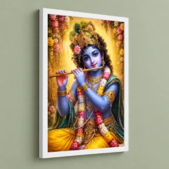 Banke Bihari Vivid Premium Spiritual Poster Art Photo Frame 13 Banke Bihari Vivid Premium Spiritual Poster Art Photo Frame — white frame angled wall