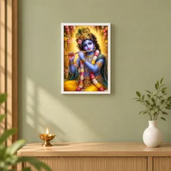 Banke Bihari Vivid Premium Spiritual Poster Art Photo Frame 14 Banke Bihari Vivid Premium Spiritual Poster Art Photo Frame — white frame distant wall