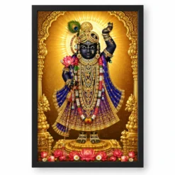 Shrinathji Ornate Golden Temple Darshan Photo Frame — black frame clean