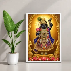 Shrinathji Ornate Golden Temple Darshan Photo Frame — white frame console