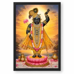 Shrinathji Serene Sunrise Blessing Photo Frame — black frame clean