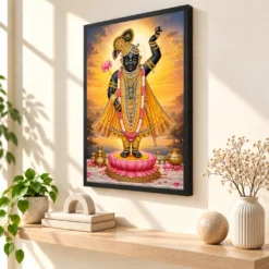 Shrinathji Serene Sunrise Blessing Photo Frame — black frame console