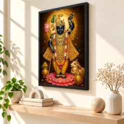Shrinathji Royal Jewel-Toned Portrait Photo Frame — black frame console