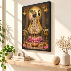Shrinathji Lotus And Diya Radiance Photo Frame — black frame console