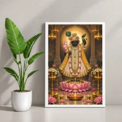 Shrinathji Lotus And Diya Radiance Photo Frame — white frame console
