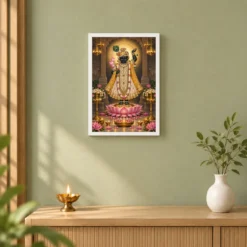 Shrinathji Lotus And Diya Radiance Photo Frame — white frame distant wall