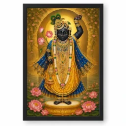 Shrinathji Traditional Indian Miniature-Inspired Devotional Art Photo Frame — black frame clean