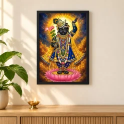 Shrinathji Cosmic Celestial Aura Photo Frame 11 Shrinathji Cosmic Celestial Aura Photo Frame — black frame pooja shelf