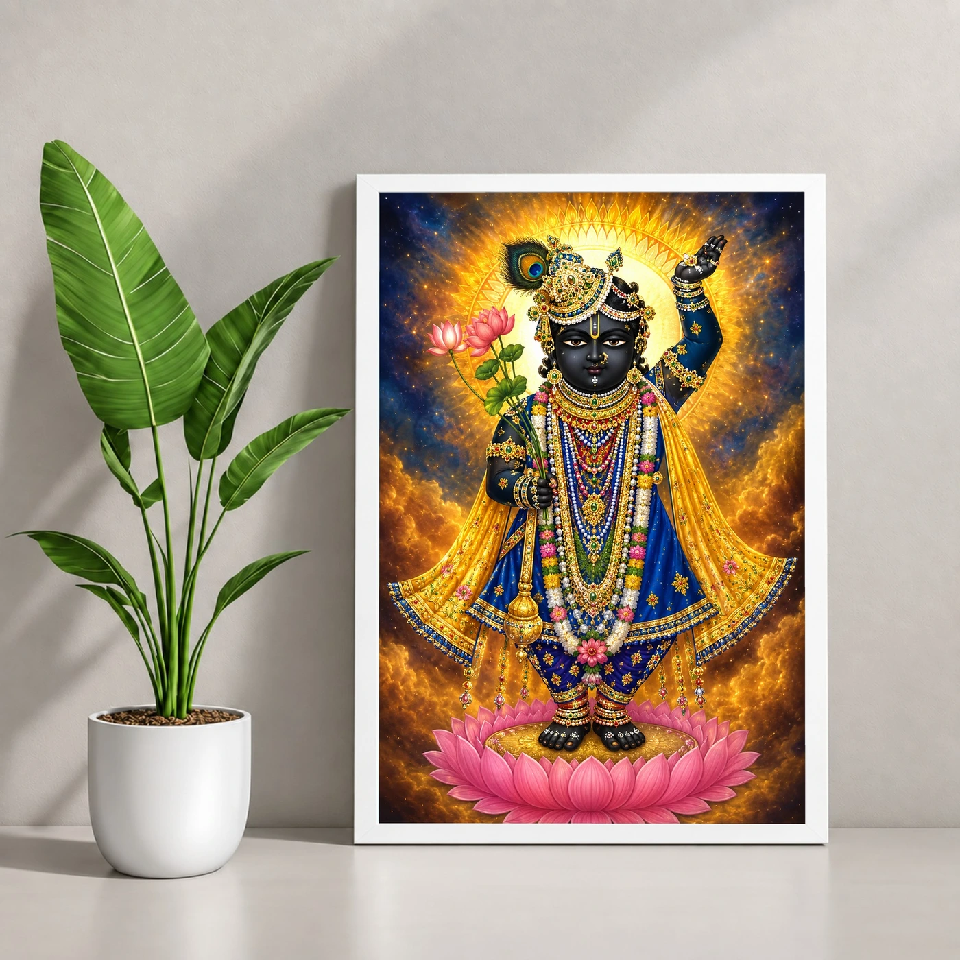 Shrinathji Cosmic Celestial Aura Photo Frame 4 Shrinathji Cosmic Celestial Aura Photo Frame — white frame console