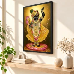 Shrinathji Peaceful Home Mandir Composition Photo Frame — black frame console